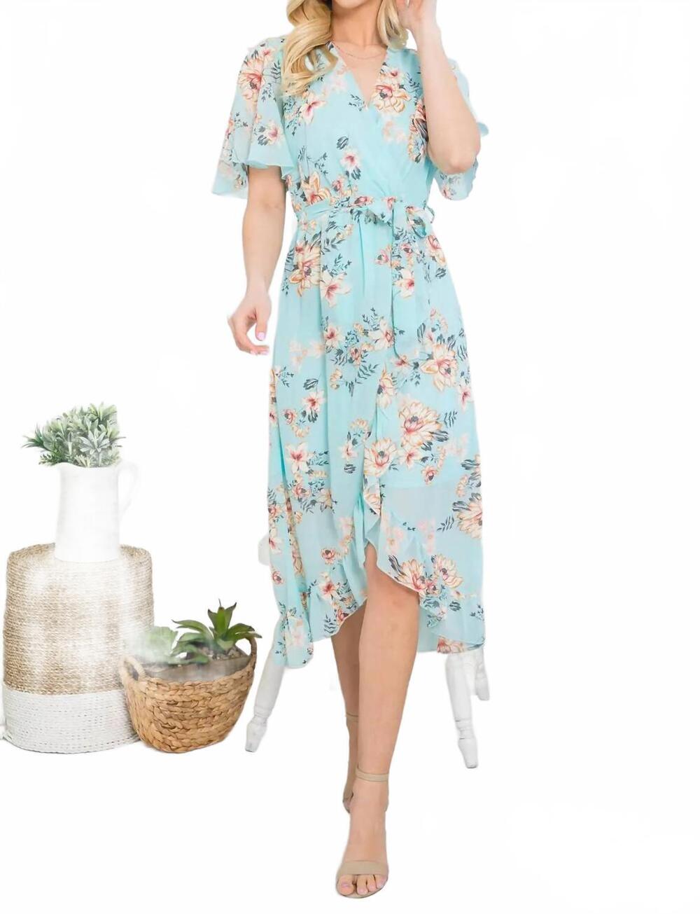 NEW LA SOUL floral faux tie wrap dress in mint